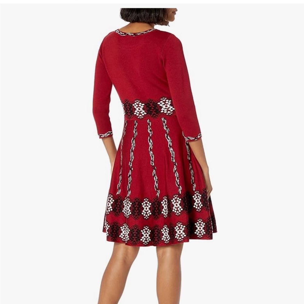 Taylor Red Knit Dress with Black and White Accents